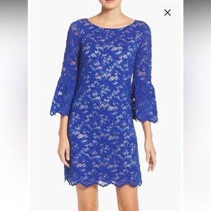 Eliza J Lace Shift Dress blue mini 3/4 bell sleeve 20W